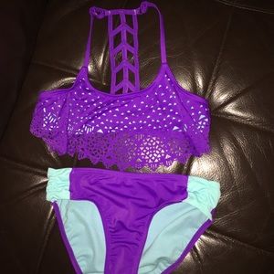 Justice Girl 2pc Lattice back cutout swimsuit Sz12